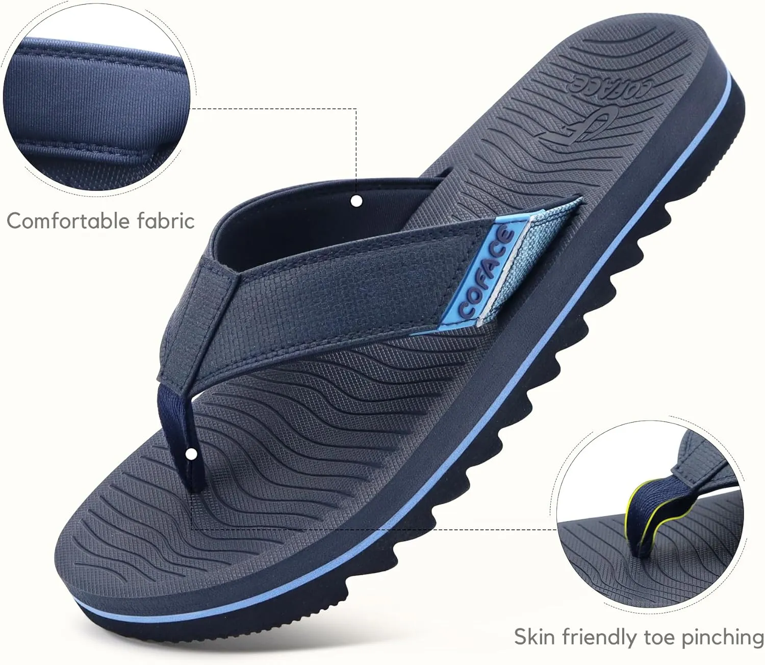 COFACE Flip Flops for Men with Arch Support Mens Sport Beach Thong-Sandals Outdoor 2025 Summer Leather Sandal for Man