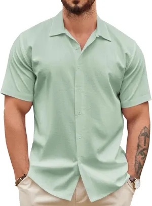 COOFANDY Men's Casual Button Down Shirts Short Sleeve Wrinkle-Free Summer Beach Wear