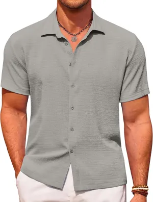 COOFANDY Men's Casual Short Sleeve Button Down Shirt Textured Summer Beach Shirt