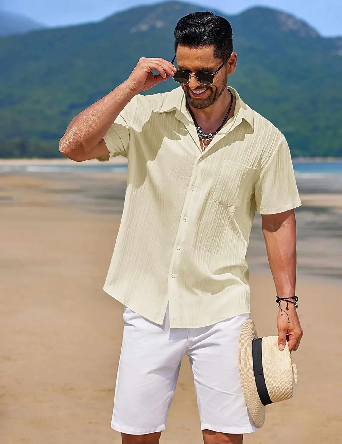 COOFANDY Men's Casual Short Sleeve Button Down Shirts Textured Summer Beach Shirts Hawaiian Floral Vacation Shirts