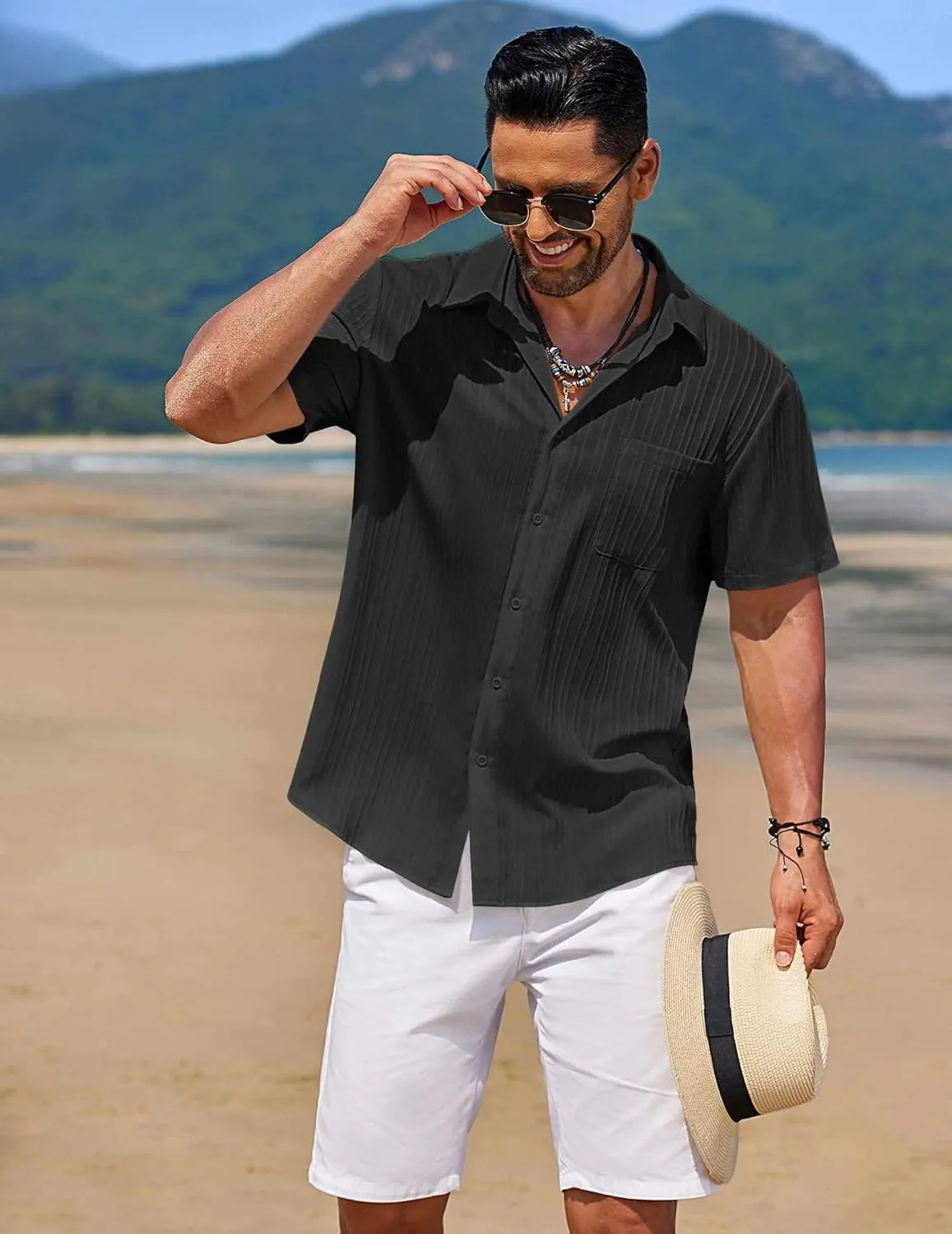 COOFANDY Men's Casual Short Sleeve Button Down Shirts Textured Summer Beach Shirts Hawaiian Floral Vacation Shirts
