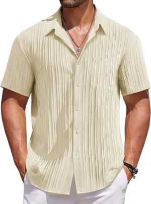 COOFANDY Men's Casual Short Sleeve Button Down Shirts Textured Summer Beach Shirts Hawaiian Floral Vacation Shirts
