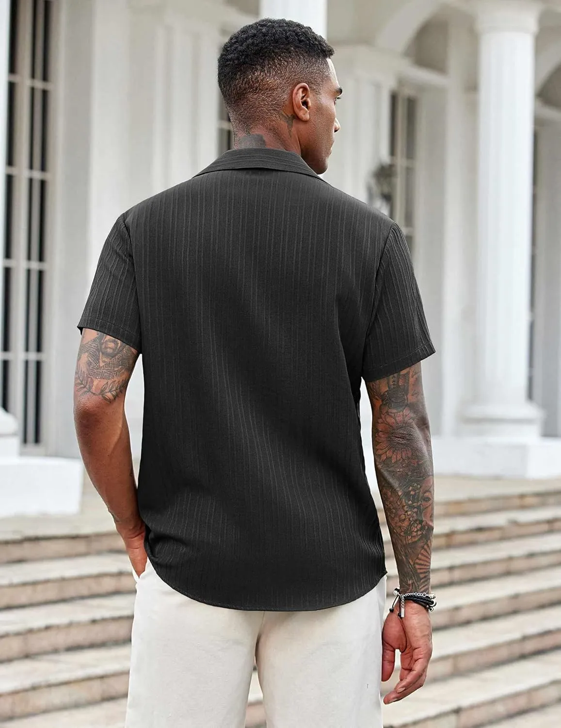 COOFANDY Men's Casual Short Sleeve Button Down Shirts Textured Summer Beach Shirts Hawaiian Floral Vacation Shirts