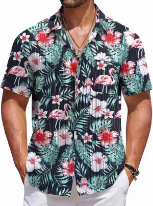 COOFANDY Men's Casual Short Sleeve Button Down Shirts Textured Summer Beach Shirts Hawaiian Floral Vacation Shirts