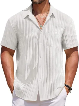 COOFANDY Men's Casual Short Sleeve Button Down Shirts Textured Summer Beach Shirts Hawaiian Floral Vacation Shirts