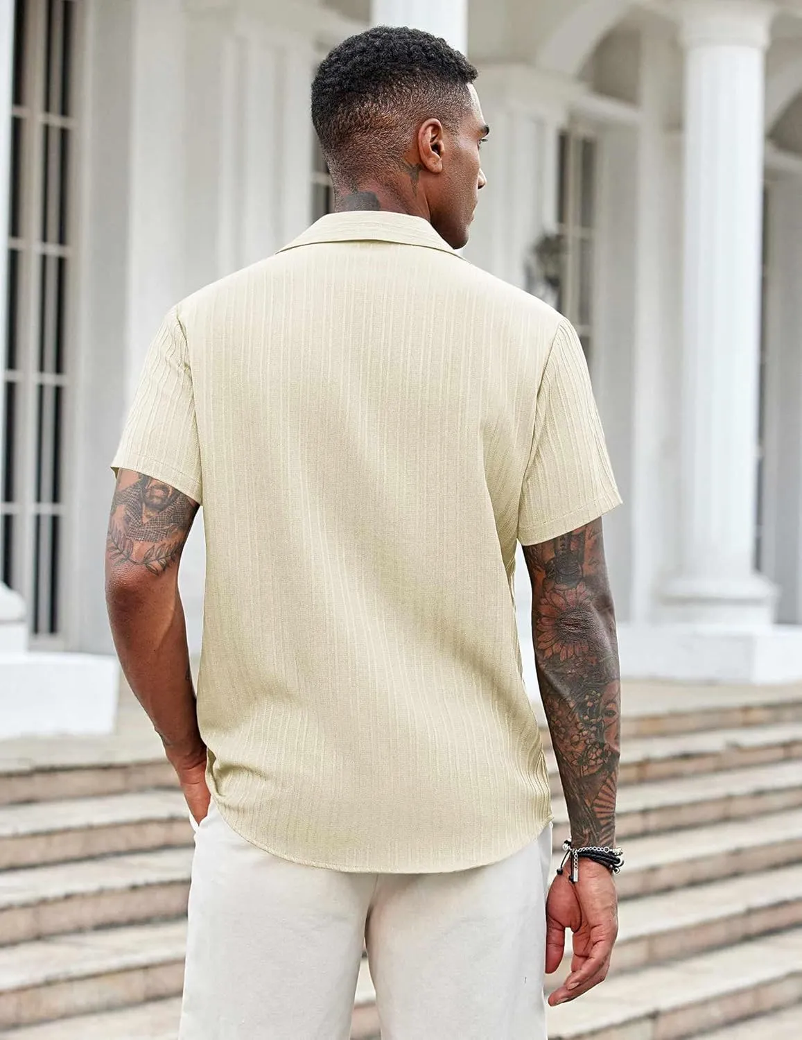 COOFANDY Men's Casual Short Sleeve Button Down Shirts Textured Summer Beach Shirts Hawaiian Floral Vacation Shirts