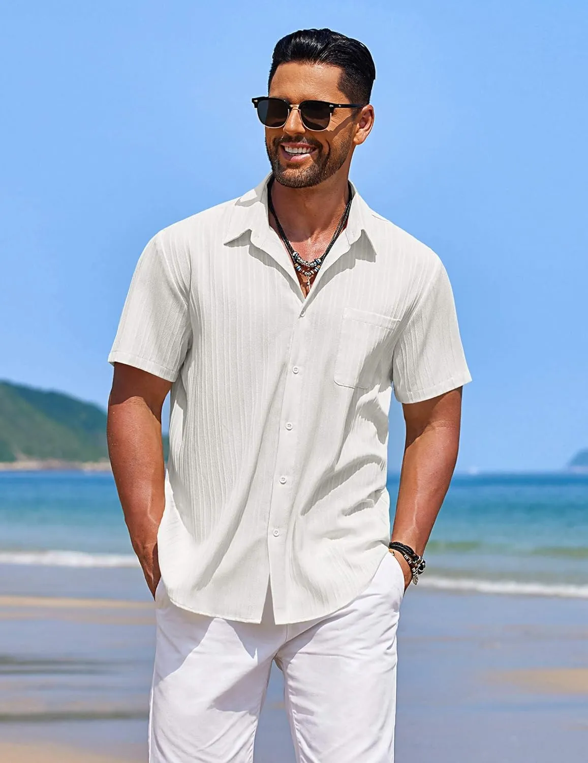 COOFANDY Men's Casual Short Sleeve Button Down Shirts Textured Summer Beach Shirts Hawaiian Floral Vacation Shirts