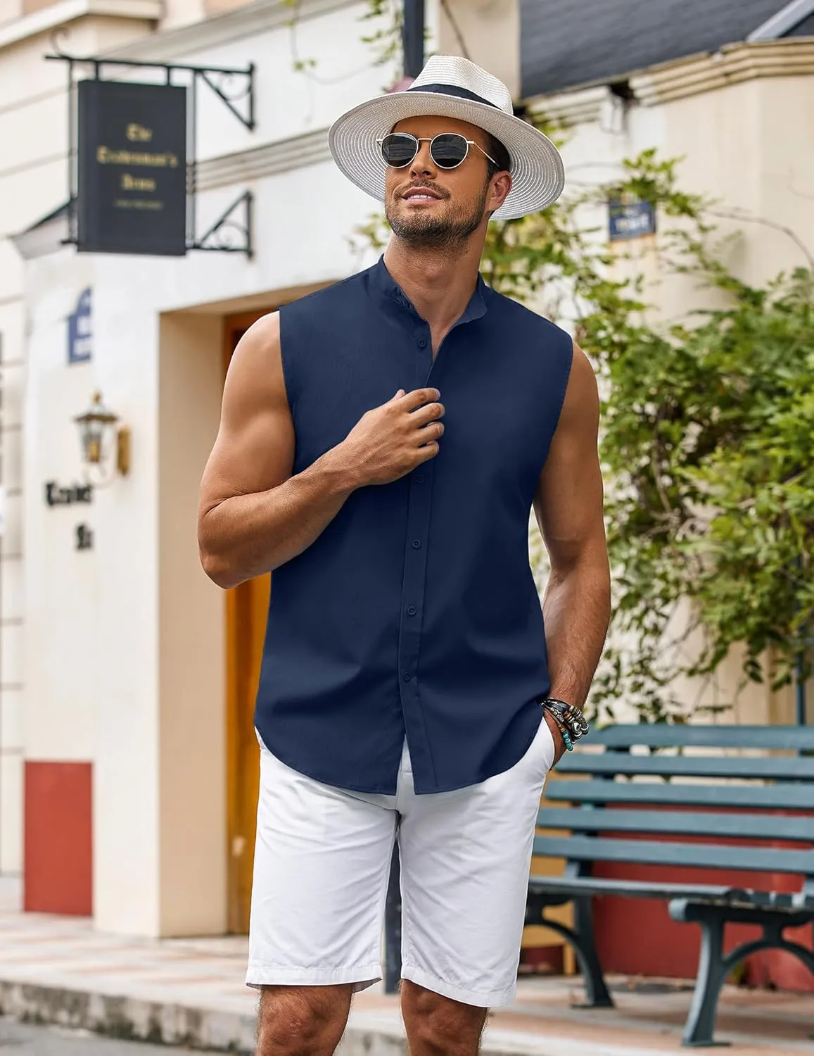 COOFANDY Men's Summer Beach Tank Tops Sleeveless Button Up Shirt Casual Textured Tank Shirts