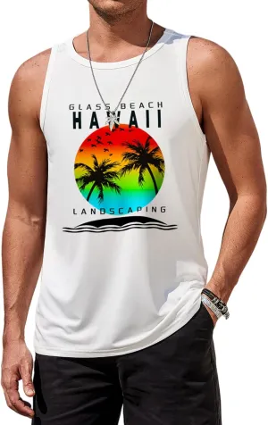 COOFANDY Mens Tank Tops Beach Summer Sleeveless Graphic T Shirts Palm Tree Vacation Quick Dry Muscle Gym Tank
