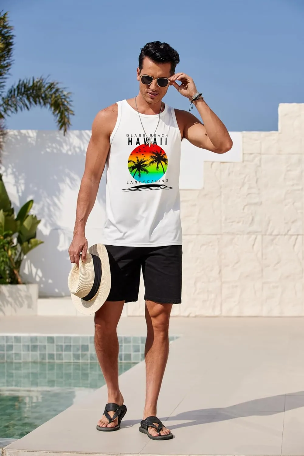 COOFANDY Mens Tank Tops Beach Summer Sleeveless Graphic T Shirts Palm Tree Vacation Quick Dry Muscle Gym Tank