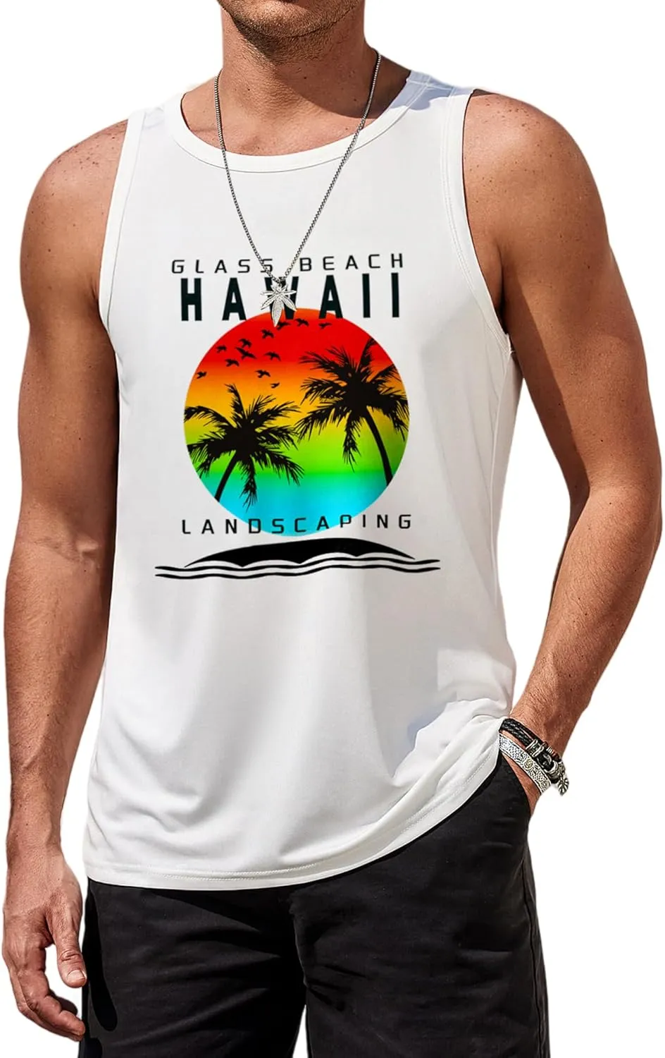 COOFANDY Mens Tank Tops Beach Summer Sleeveless Graphic T Shirts Palm Tree Vacation Quick Dry Muscle Gym Tank