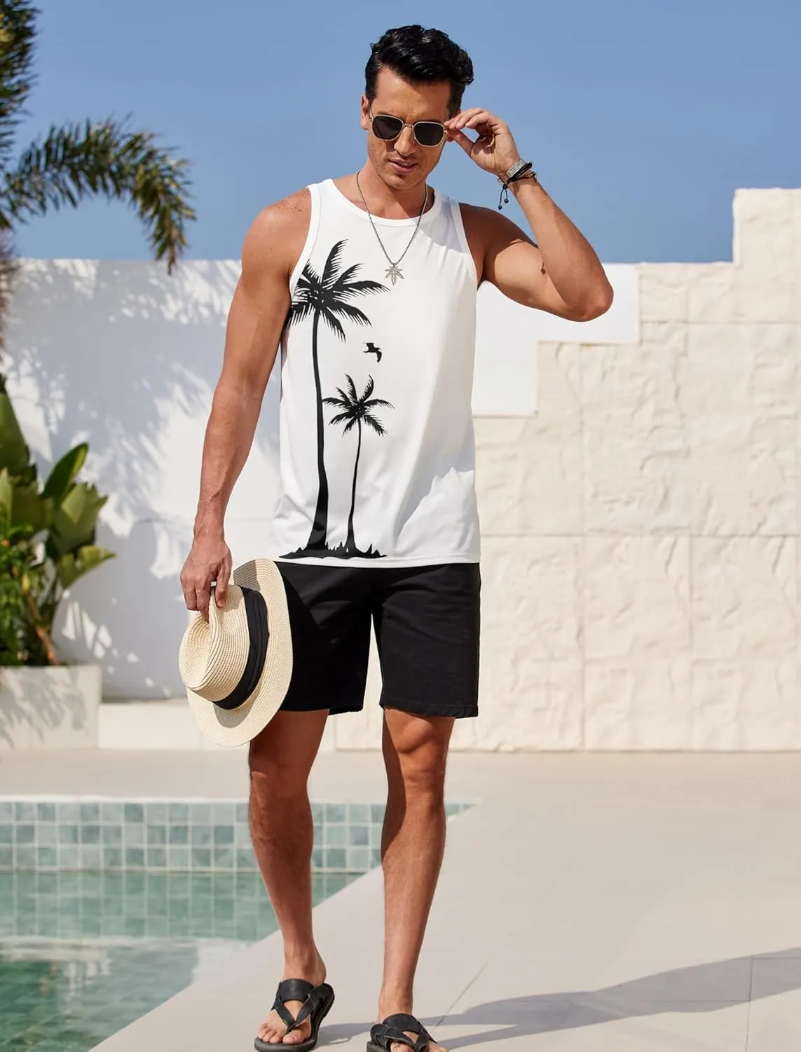 COOFANDY Mens Tank Tops Beach Summer Sleeveless Graphic T Shirts Palm Tree Vacation Quick Dry Muscle Tank