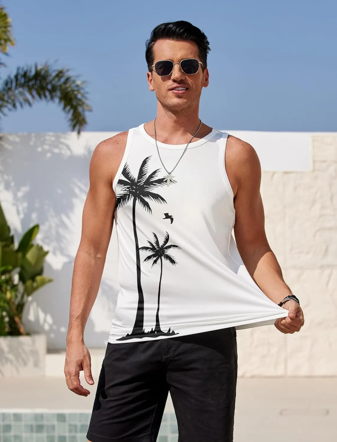 COOFANDY Mens Tank Tops Beach Summer Sleeveless Graphic T Shirts Palm Tree Vacation Quick Dry Muscle Tank
