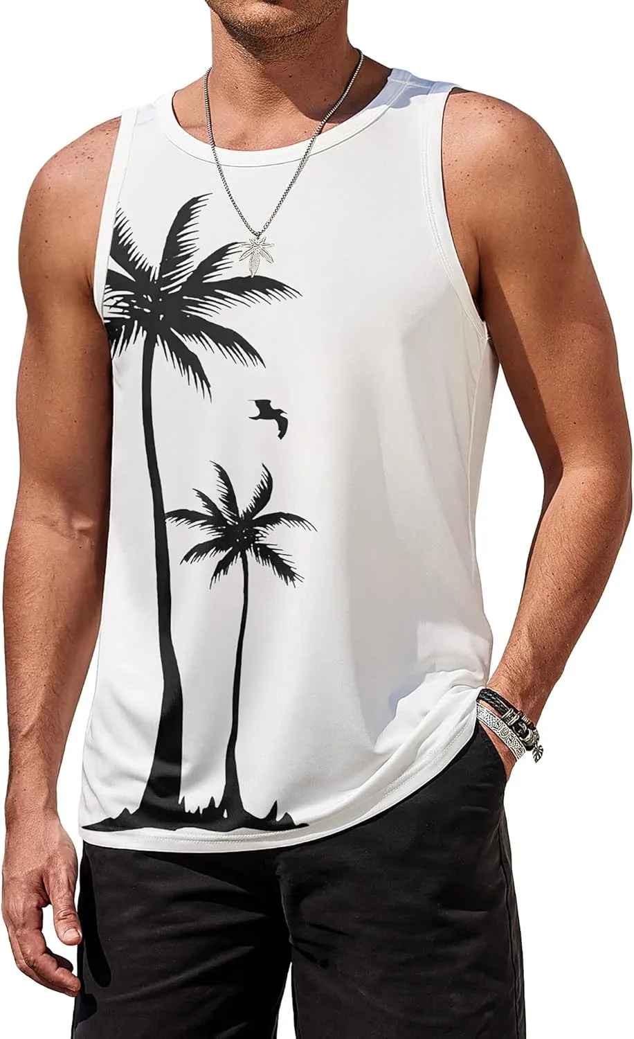 COOFANDY Mens Tank Tops Beach Summer Sleeveless Graphic T Shirts Palm Tree Vacation Quick Dry Muscle Tank
