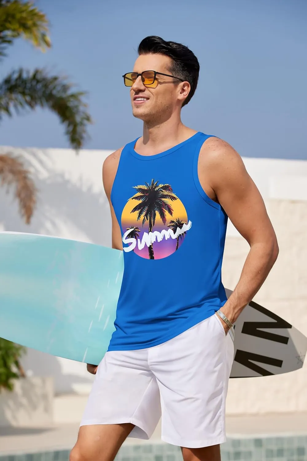 COOFANDY Mens Tank Tops Beach Summer Sleeveless Graphic T Shirts Palm Tree Vacation Quick Dry Muscle Tank