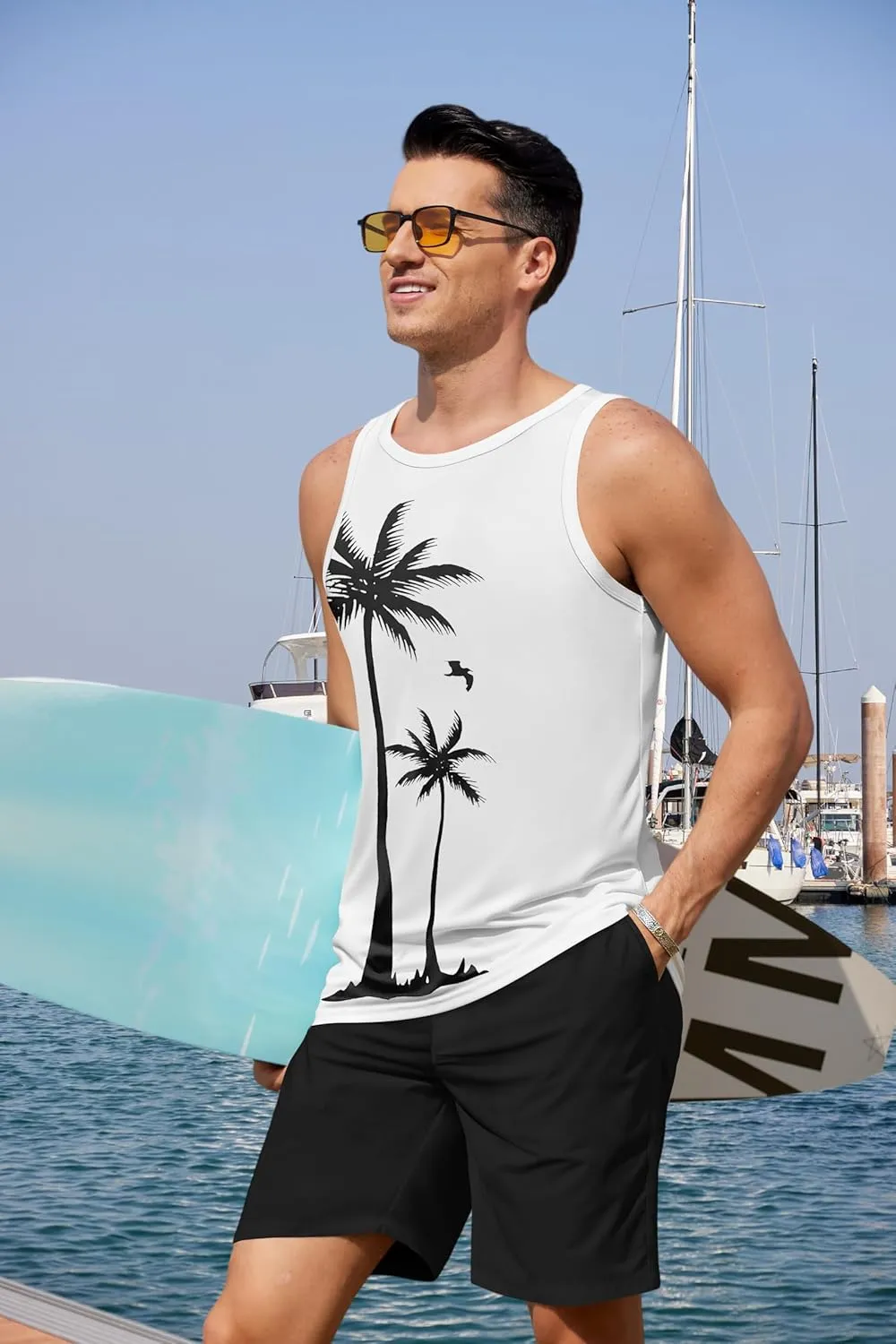 COOFANDY Mens Tank Tops Beach Summer Sleeveless Graphic T Shirts Palm Tree Vacation Quick Dry Muscle Tank