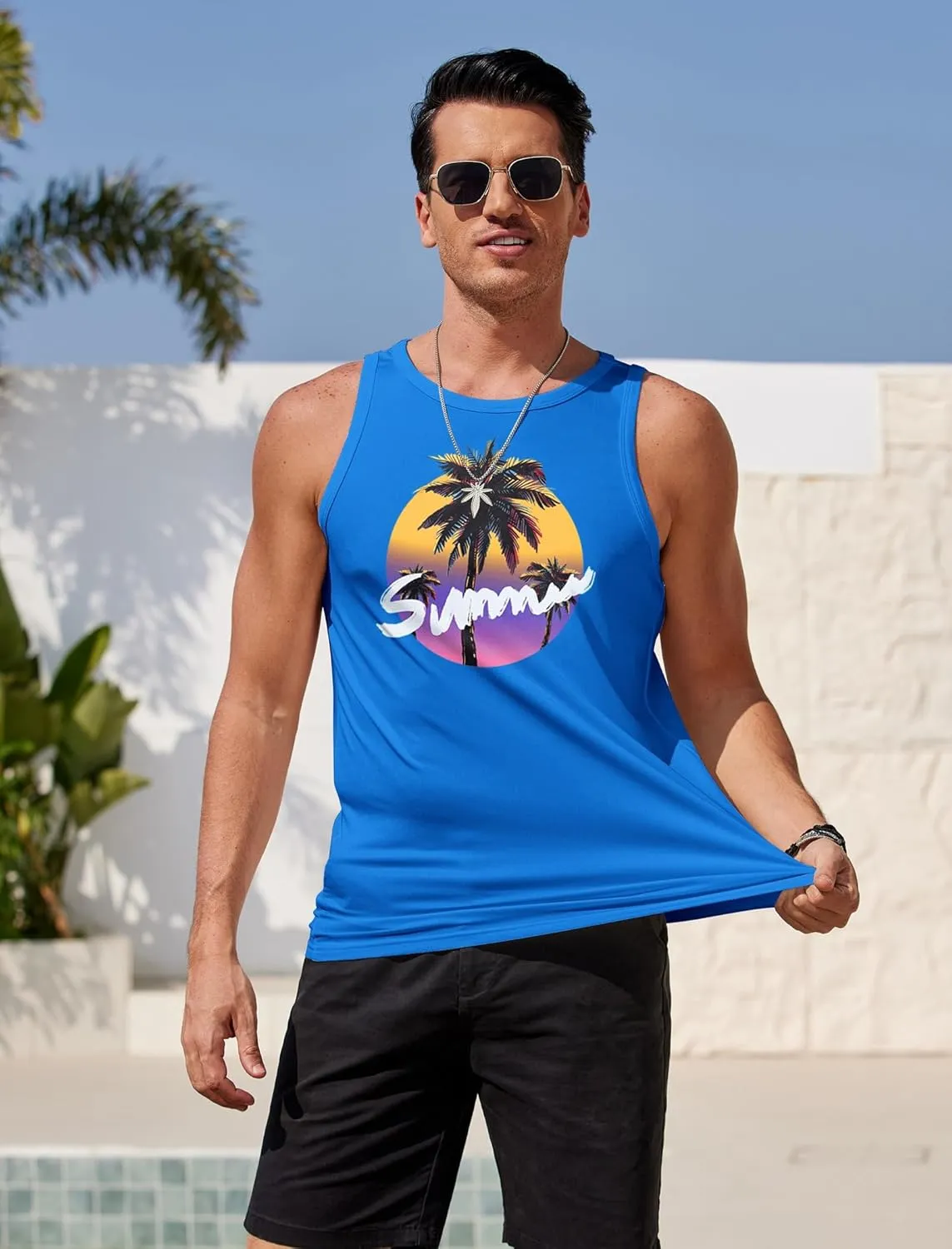 COOFANDY Mens Tank Tops Beach Summer Sleeveless Graphic T Shirts Palm Tree Vacation Quick Dry Muscle Tank