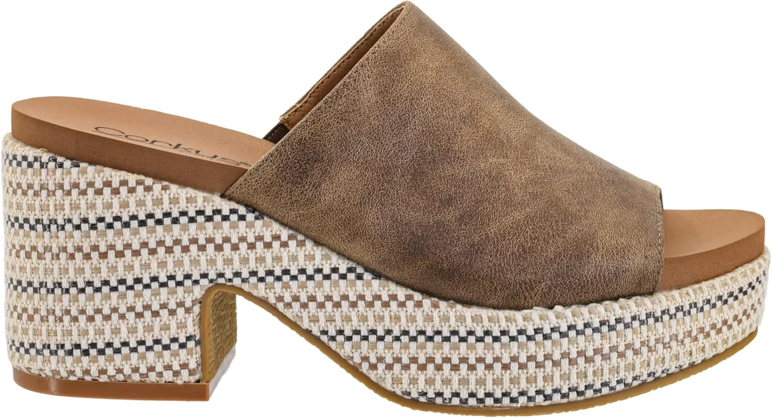 Corkys Footwear Totally Buggin Heeled Sandal - With A 3.25-Inch heel And 1-Inch platform, Chunky Heel, Slip-on Comfort, EVA Insole, and a Stylish Raffia Outsole