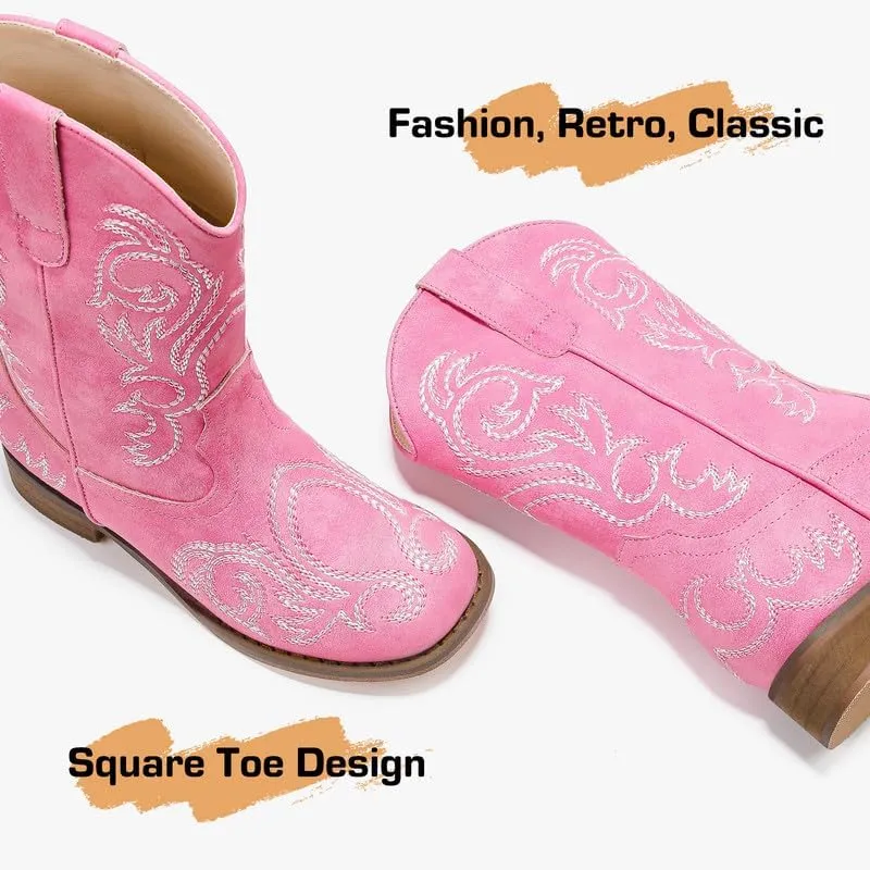 Cowboy Boots for Girls Boys Kids Cowgirl Riding Boots Square Toe Western Embroidery Mid-Calf Birthday Party Toddler Big Kid