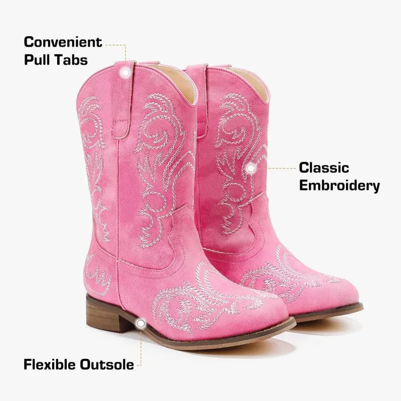 Cowboy Boots for Girls Boys Kids Cowgirl Riding Boots Square Toe Western Embroidery Mid-Calf Birthday Party Toddler Big Kid