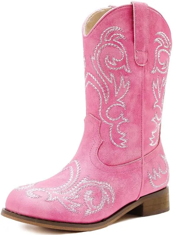 Cowboy Boots for Girls Boys Kids Cowgirl Riding Boots Square Toe Western Embroidery Mid-Calf Birthday Party Toddler Big Kid