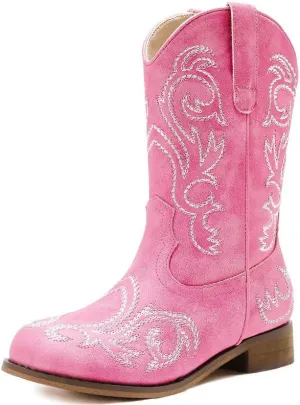 Cowboy Boots for Girls Boys Kids Cowgirl Riding Boots Square Toe Western Embroidery Mid-Calf Birthday Party Toddler Big Kid