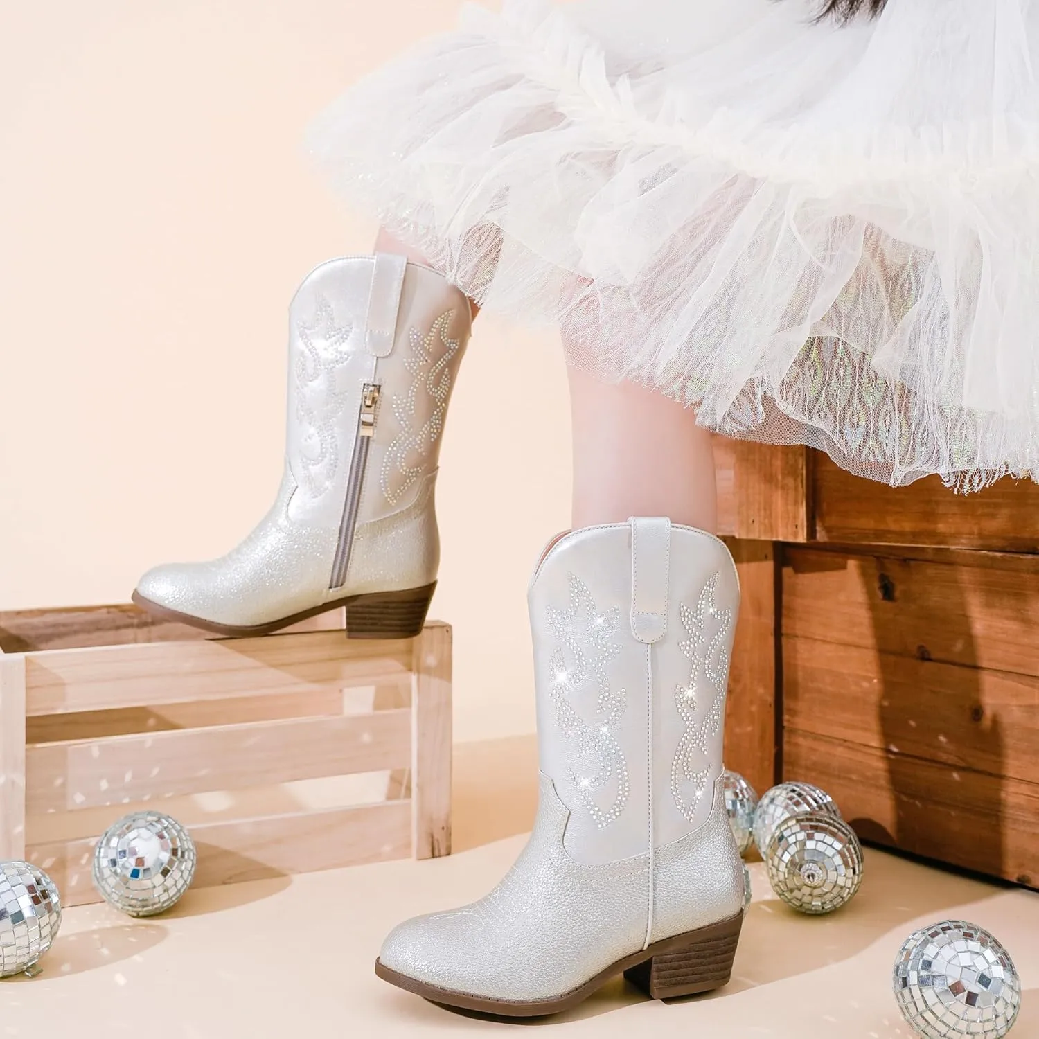Cowboy Boots for Girls Pointed Toe Kids Cowgirl Boots Mid Calf Western Youth Cowgirl Boots Horse Riding Party for Toddler Little Big Kids
