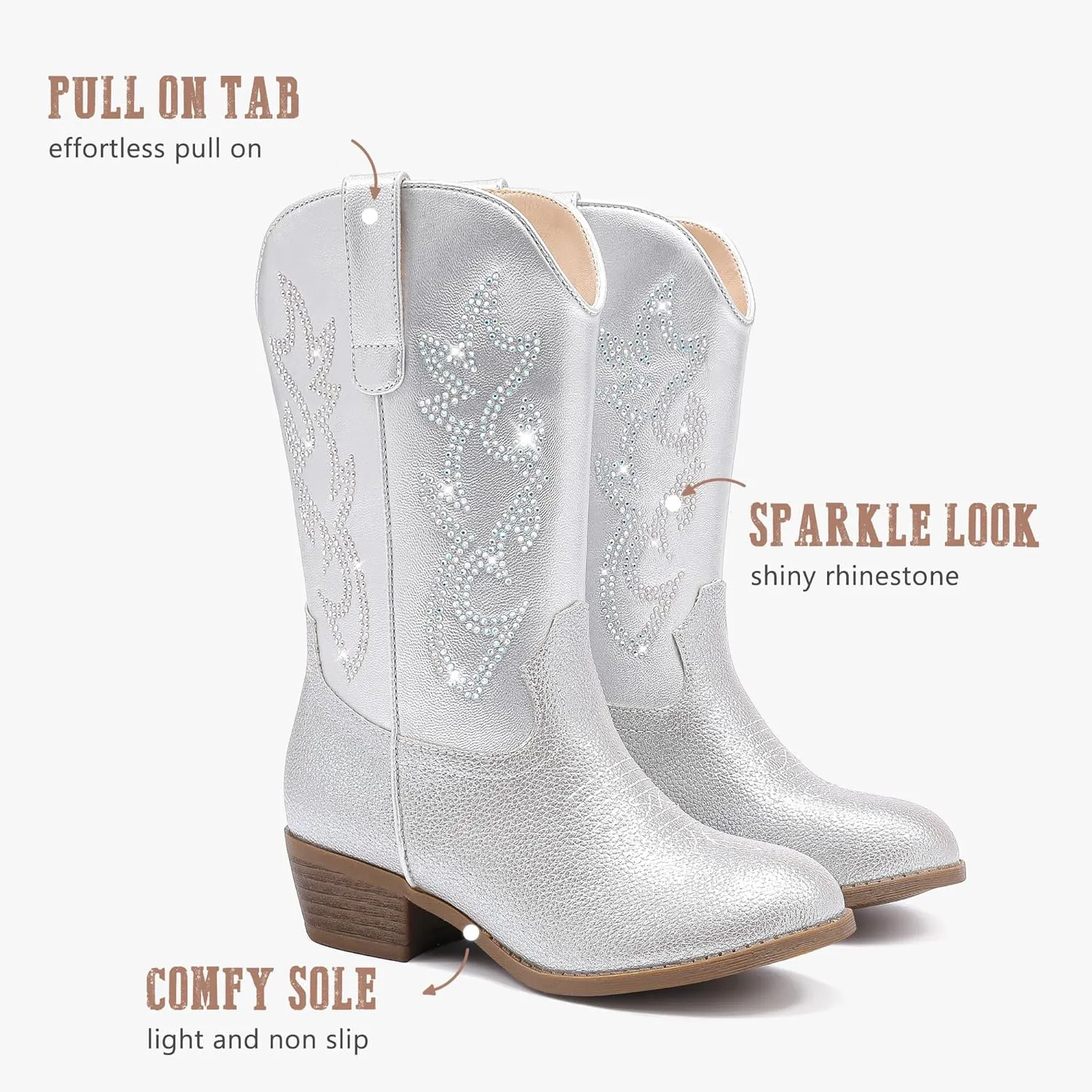 Cowboy Boots for Girls Pointed Toe Kids Cowgirl Boots Mid Calf Western Youth Cowgirl Boots Horse Riding Party for Toddler Little Big Kids