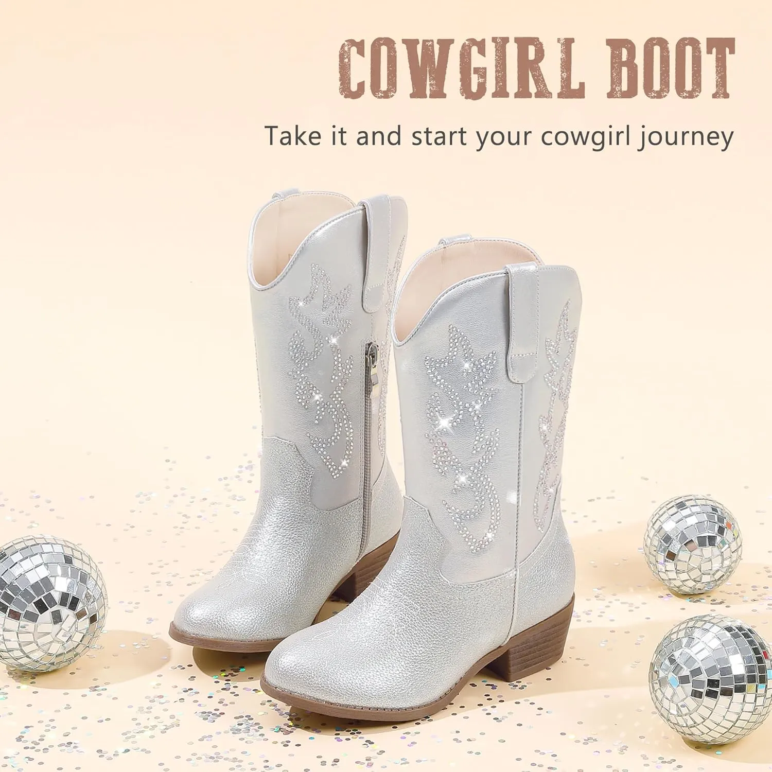 Cowboy Boots for Girls Pointed Toe Kids Cowgirl Boots Mid Calf Western Youth Cowgirl Boots Horse Riding Party for Toddler Little Big Kids