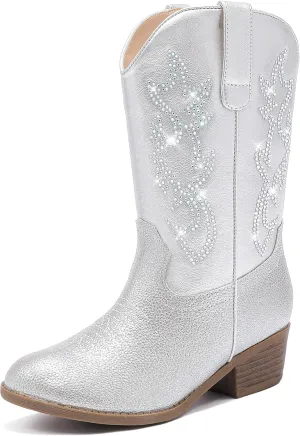 Cowboy Boots for Girls Pointed Toe Kids Cowgirl Boots Mid Calf Western Youth Cowgirl Boots Horse Riding Party for Toddler Little Big Kids