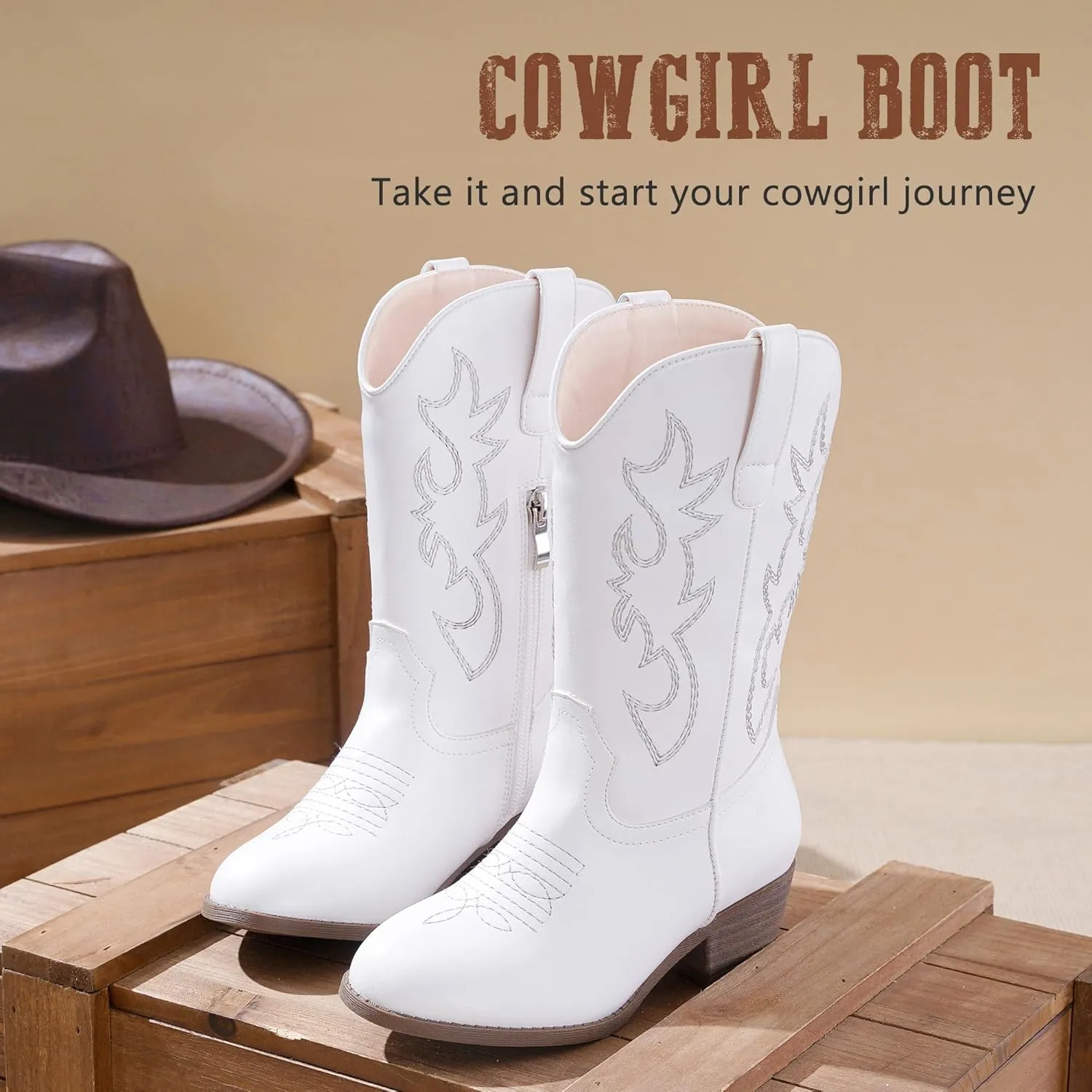 Cowboy Boots for Girls Pointed Toe Kids Cowgirl Boots Mid Calf Western Youth Cowgirl Boots Horse Riding Party for Toddler Little Big Kids