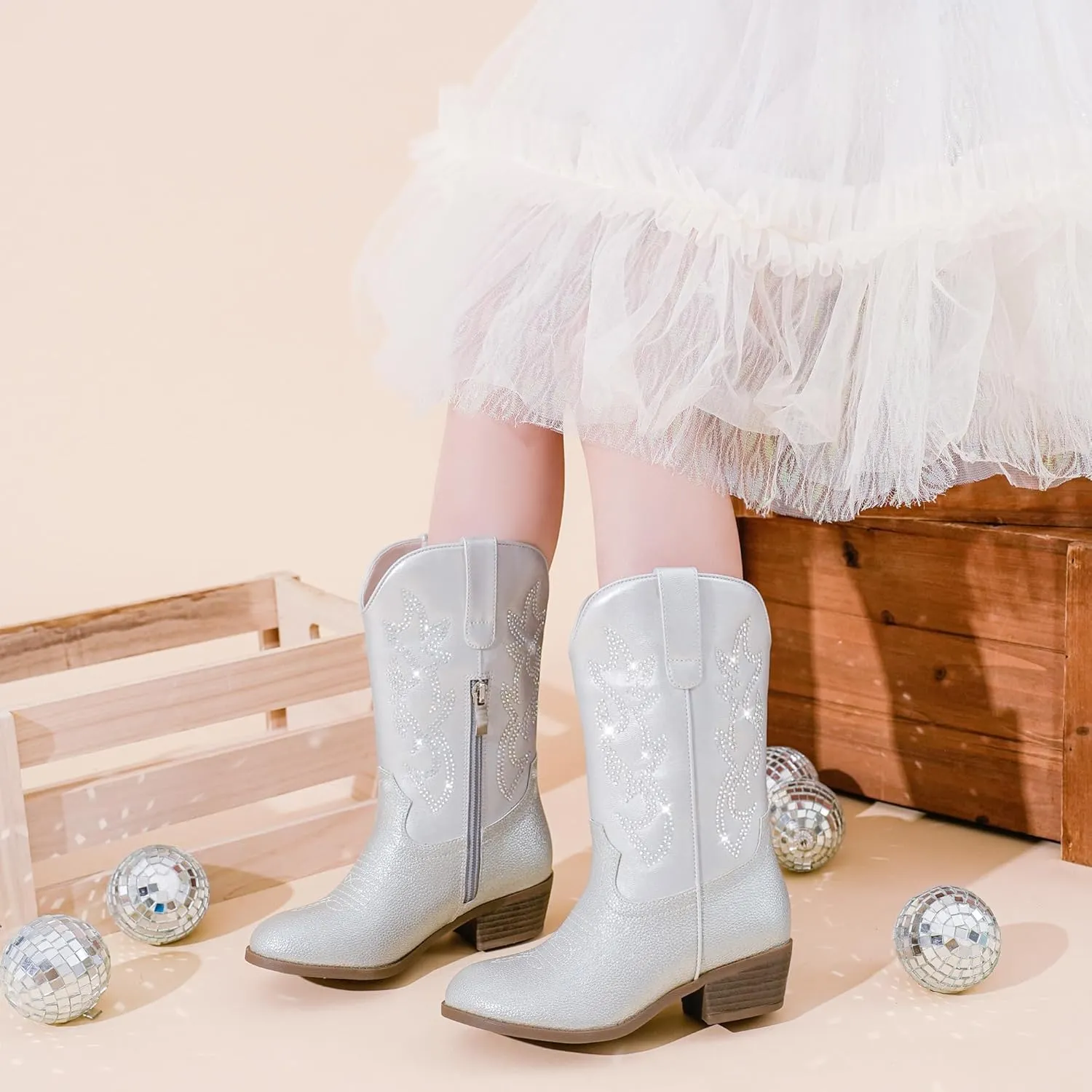 Cowboy Boots for Girls Pointed Toe Kids Cowgirl Boots Mid Calf Western Youth Cowgirl Boots Horse Riding Party for Toddler Little Big Kids