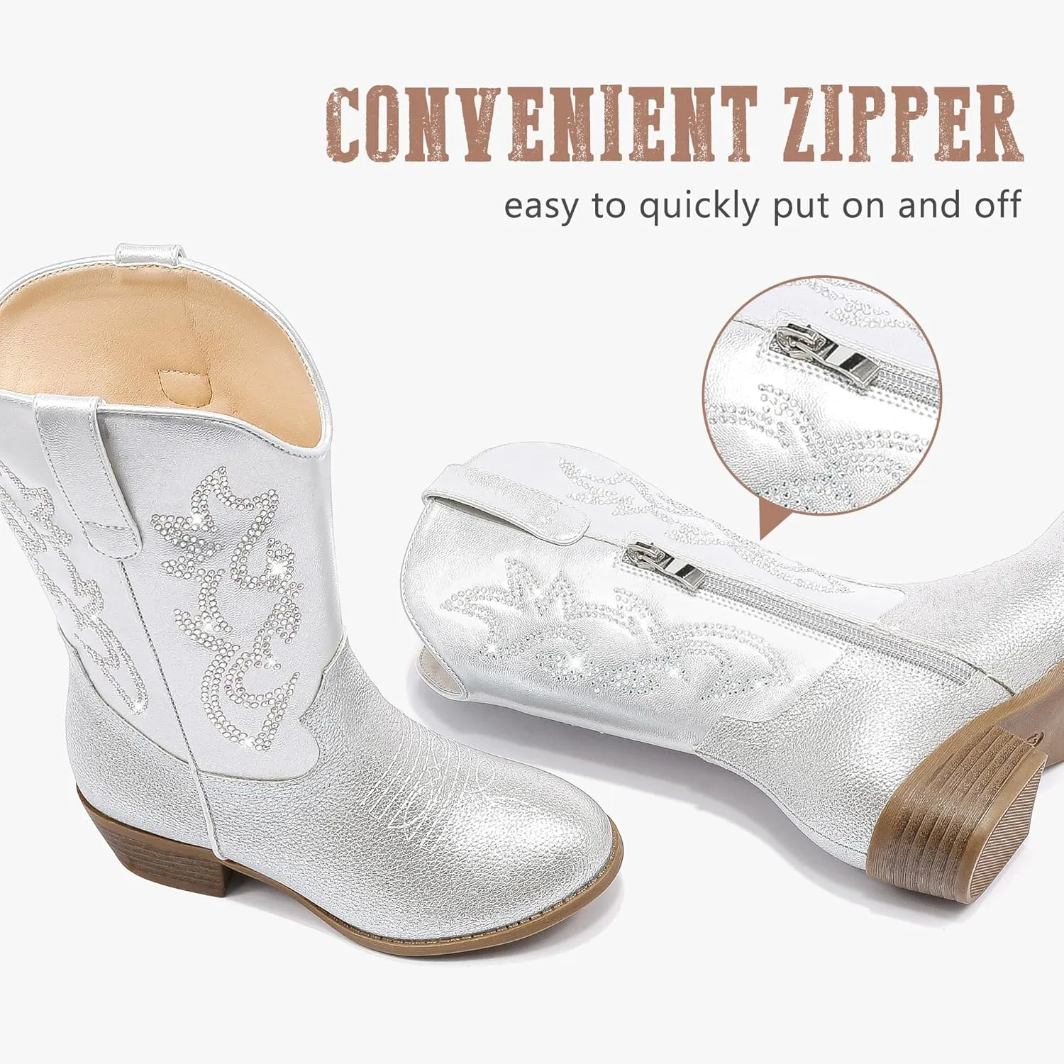 Cowboy Boots for Girls Pointed Toe Kids Cowgirl Boots Mid Calf Western Youth Cowgirl Boots Horse Riding Party for Toddler Little Big Kids