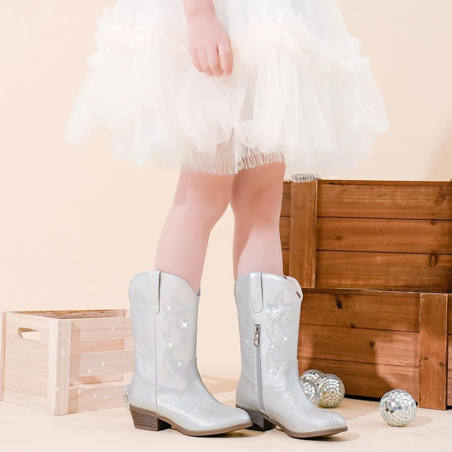 Cowboy Boots for Girls Pointed Toe Kids Cowgirl Boots Mid Calf Western Youth Cowgirl Boots Horse Riding Party for Toddler Little Big Kids