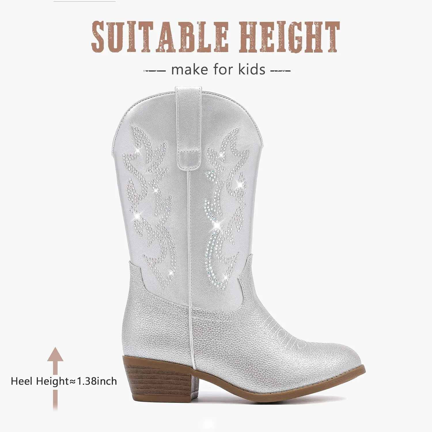 Cowboy Boots for Girls Pointed Toe Kids Cowgirl Boots Mid Calf Western Youth Cowgirl Boots Horse Riding Party for Toddler Little Big Kids