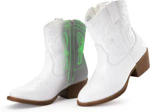 Cowgirl Boots Girls Little Big Kids Cowboy Western Boots Boys Metallic Horse Riding Shoes Short Calf Sparkly Star Embroidered Pointed Round Toe Side Zipper Low Heel Party Birthday Country Pull on