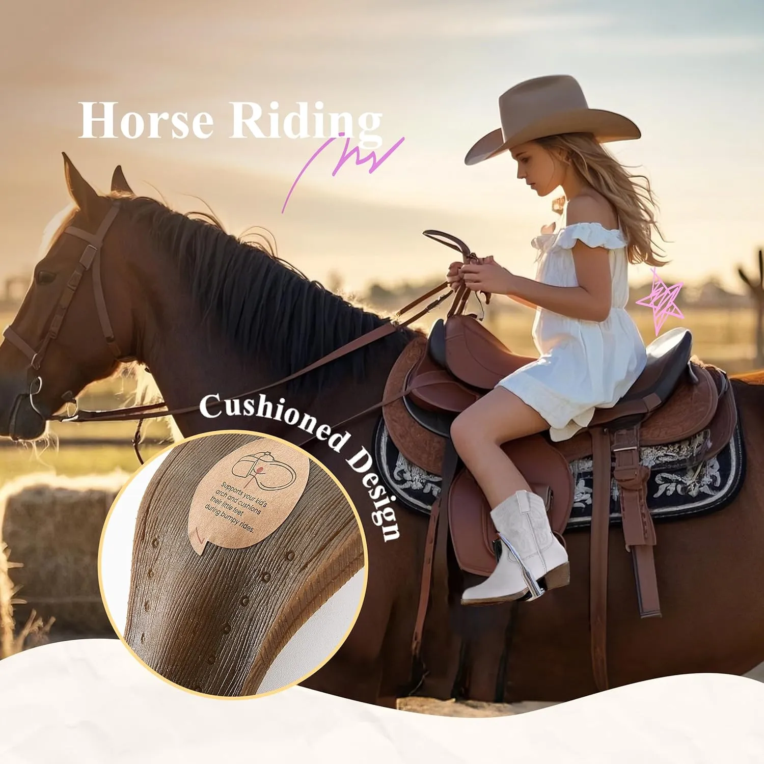 Cowgirl Boots Girls Little Big Kids Cowboy Western Boots Boys Metallic Horse Riding Shoes Short Calf Sparkly Star Embroidered Pointed Round Toe Side Zipper Low Heel Party Birthday Country Pull on