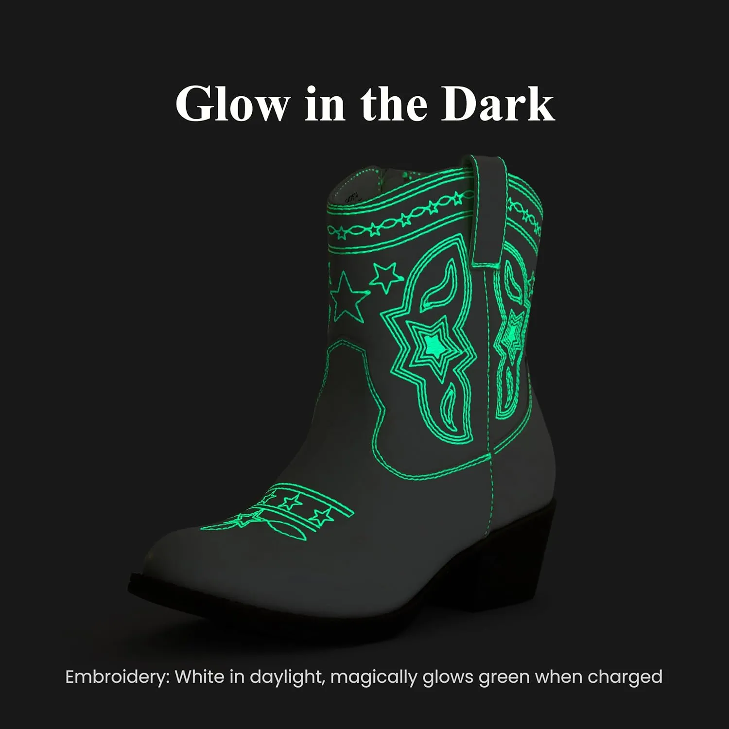 Cowgirl Boots Girls Little Big Kids Cowboy Western Boots Boys Metallic Horse Riding Shoes Short Calf Sparkly Star Embroidered Pointed Round Toe Side Zipper Low Heel Party Birthday Country Pull on