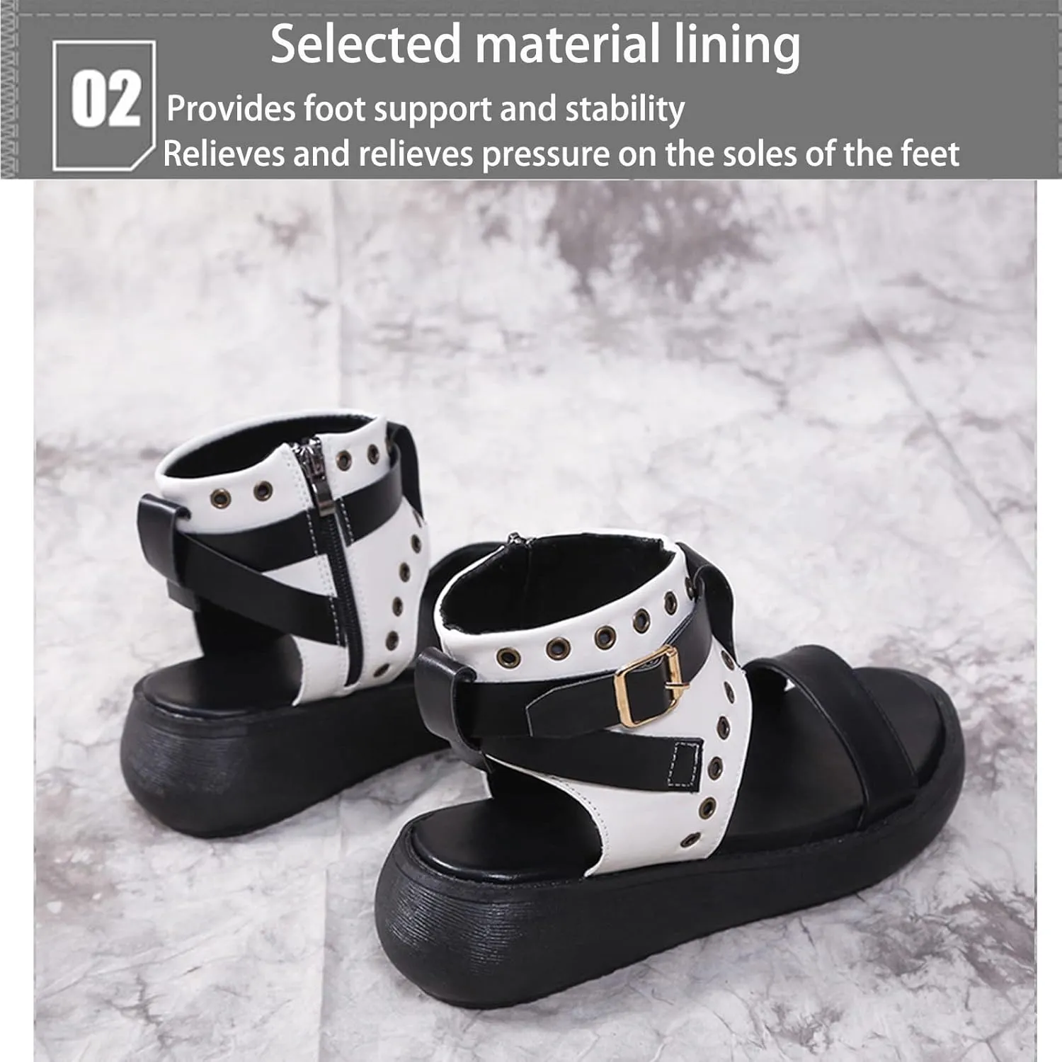Crepuscute Women's Leather High Top Platform Peep Toe Sandals With Buckle Fashion Adjustable Side Zip Roman Sandals Summer Outdoor Beach Walking Sandals