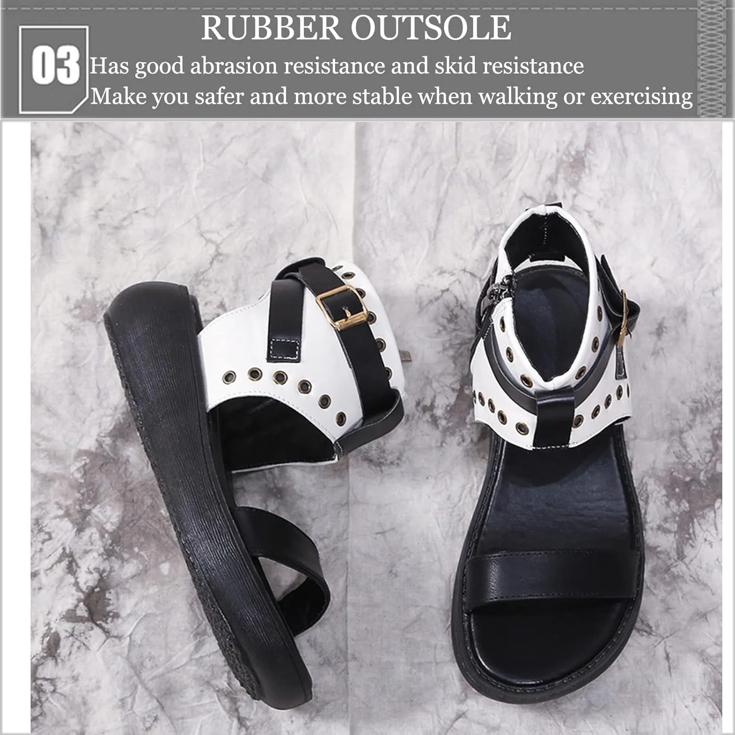 Crepuscute Women's Leather High Top Platform Peep Toe Sandals With Buckle Fashion Adjustable Side Zip Roman Sandals Summer Outdoor Beach Walking Sandals