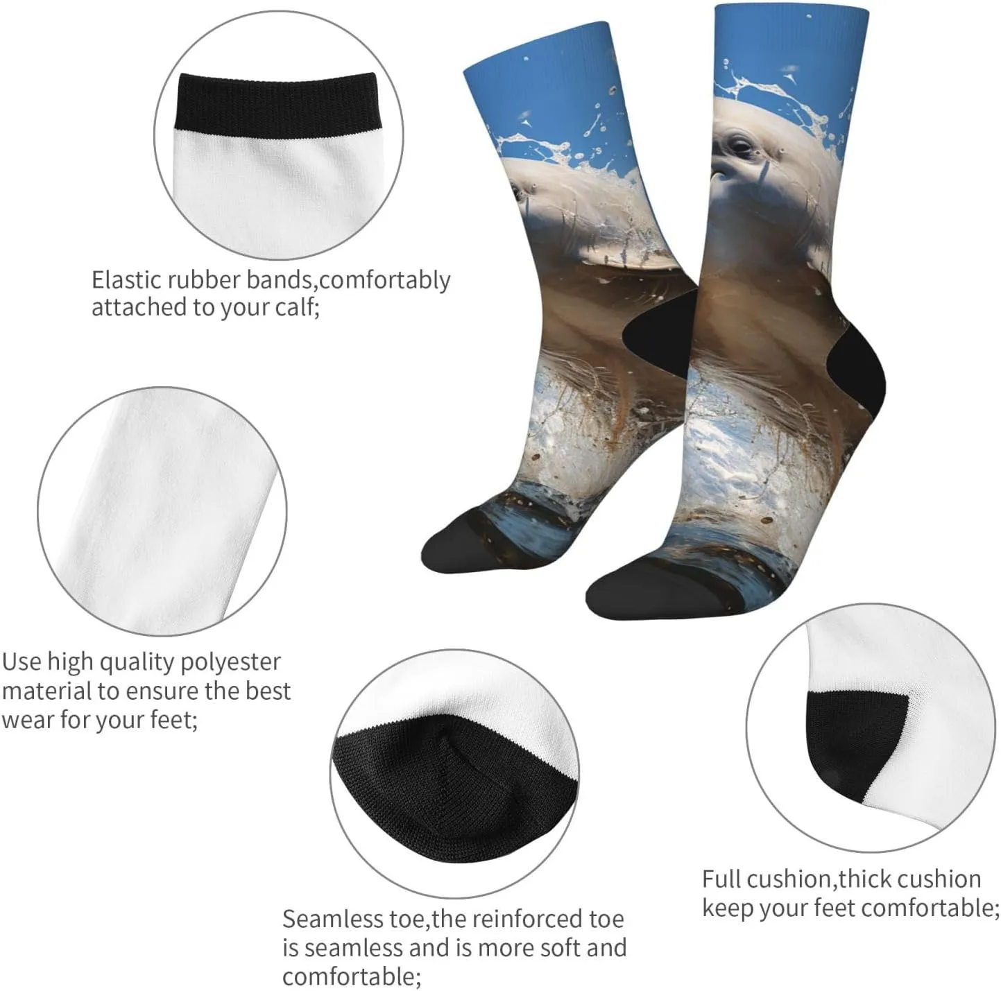 Crew Athletic Socks Moisture-Wicking Running Sock There is a Dolphin Jumping Casual Calf Socks for Men Women