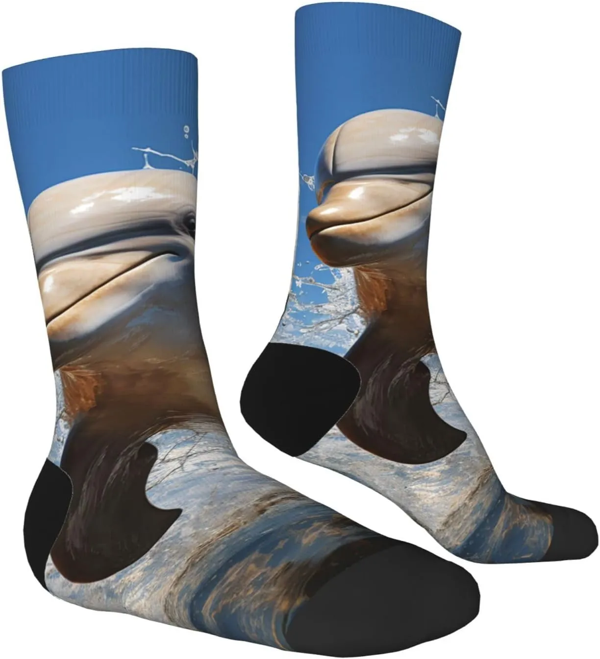 Crew Athletic Socks Moisture-Wicking Running Sock There is a Dolphin Jumping Casual Calf Socks for Men Women