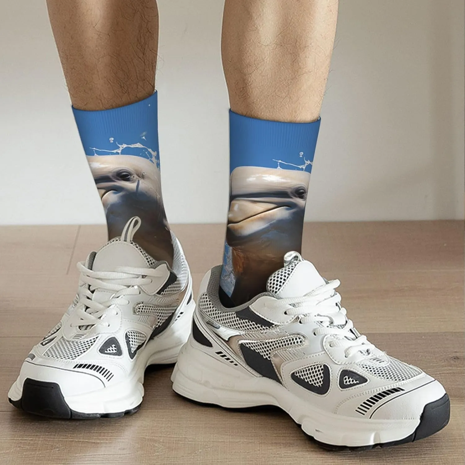 Crew Athletic Socks Moisture-Wicking Running Sock There is a Dolphin Jumping Casual Calf Socks for Men Women
