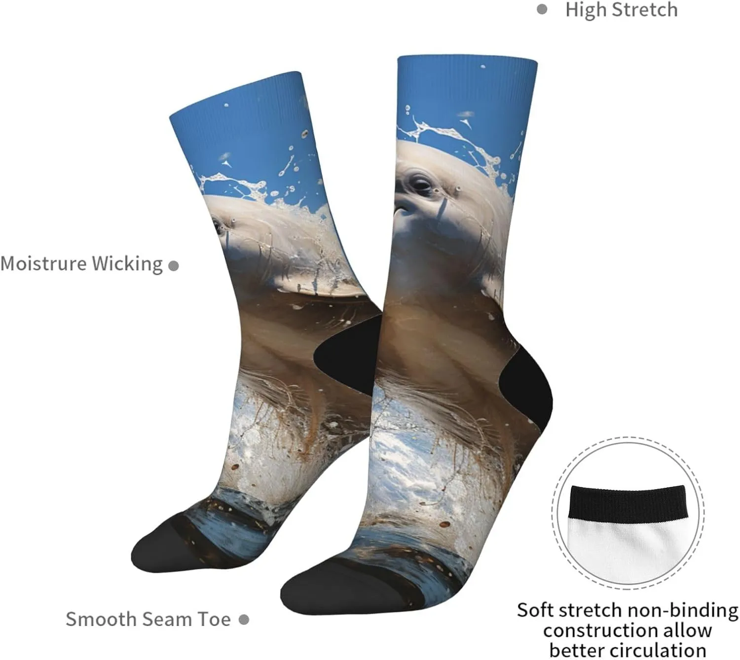 Crew Athletic Socks Moisture-Wicking Running Sock There is a Dolphin Jumping Casual Calf Socks for Men Women