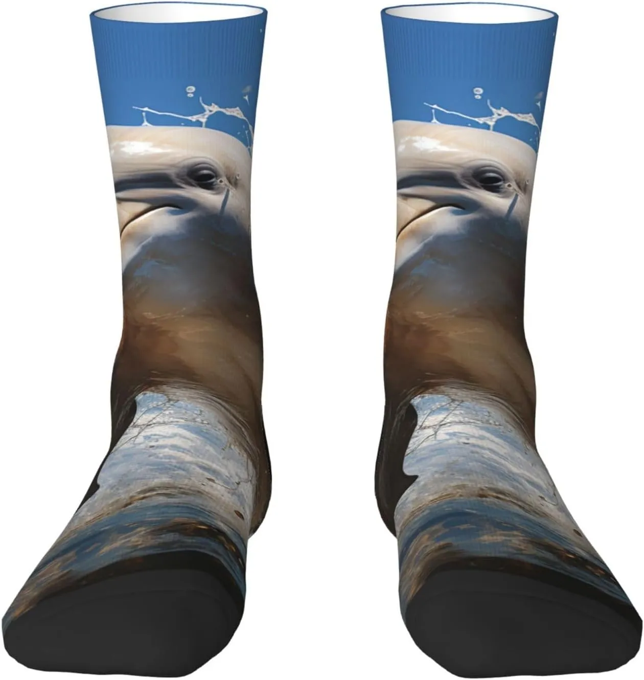 Crew Athletic Socks Moisture-Wicking Running Sock There is a Dolphin Jumping Casual Calf Socks for Men Women