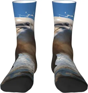 Crew Athletic Socks Moisture-Wicking Running Sock There is a Dolphin Jumping Casual Calf Socks for Men Women