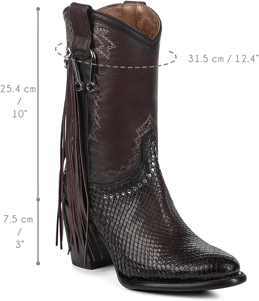 Cuadra Handmade Exotic Python Leather Western Style Boots With Studded Details Dark Brown 4V11PH