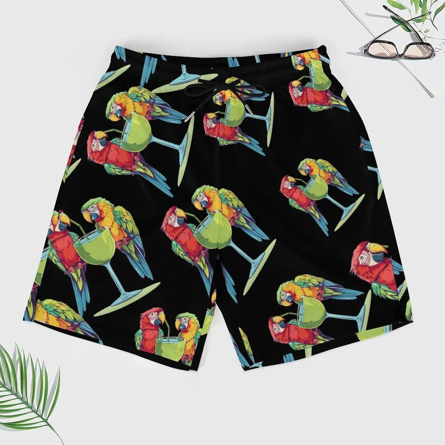 Cute Parrot Bird Men's Swim Trunks Quick Dry Board Shorts Swimwear Beach Shorts with Compression Liner