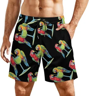 Cute Parrot Bird Men's Swim Trunks Quick Dry Board Shorts Swimwear Beach Shorts with Compression Liner