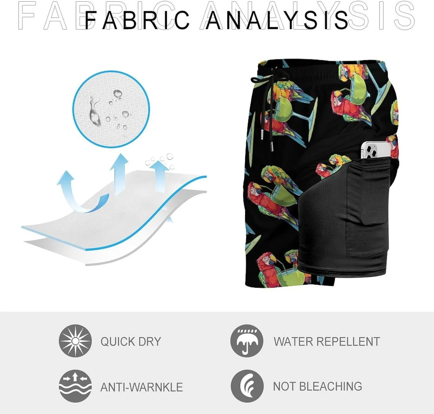 Cute Parrot Bird Men's Swim Trunks Quick Dry Board Shorts Swimwear Beach Shorts with Compression Liner